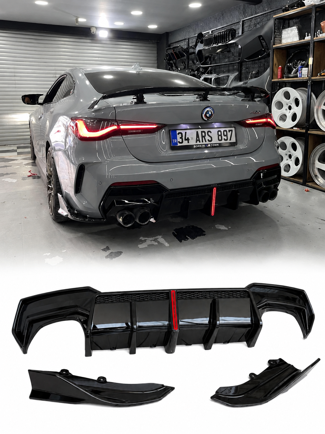 BMW 4 Serisi G22 G23 2020+ Uyumlu VTEN F1 Style LEDli Çakar Animasyonlu Reflektörlü Difüzör