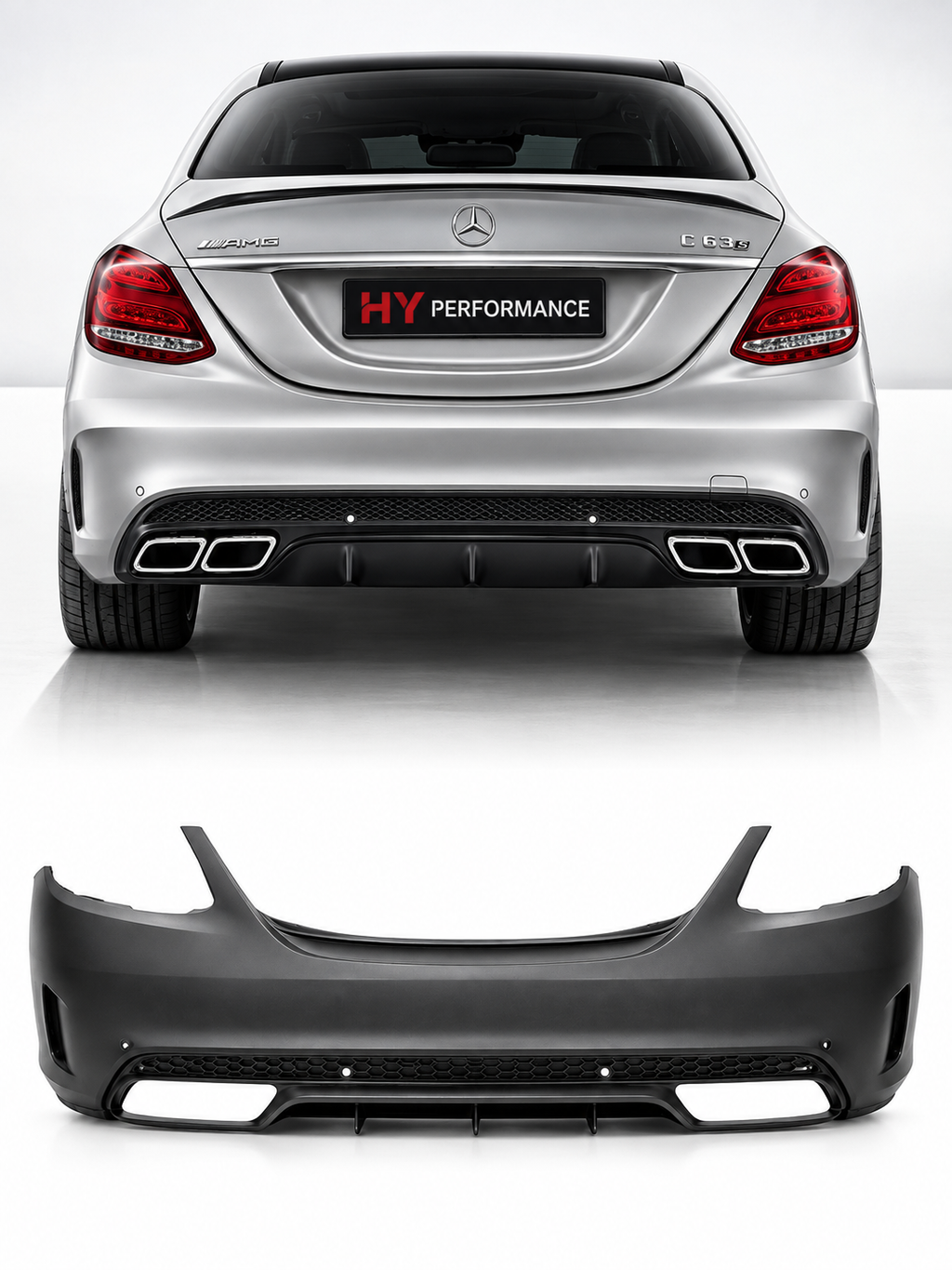 Mercedes W205 Sedan 2014-2018 C63 AMG Style komple arka tampon petek ızgara ve difüzör ürün görseli 1