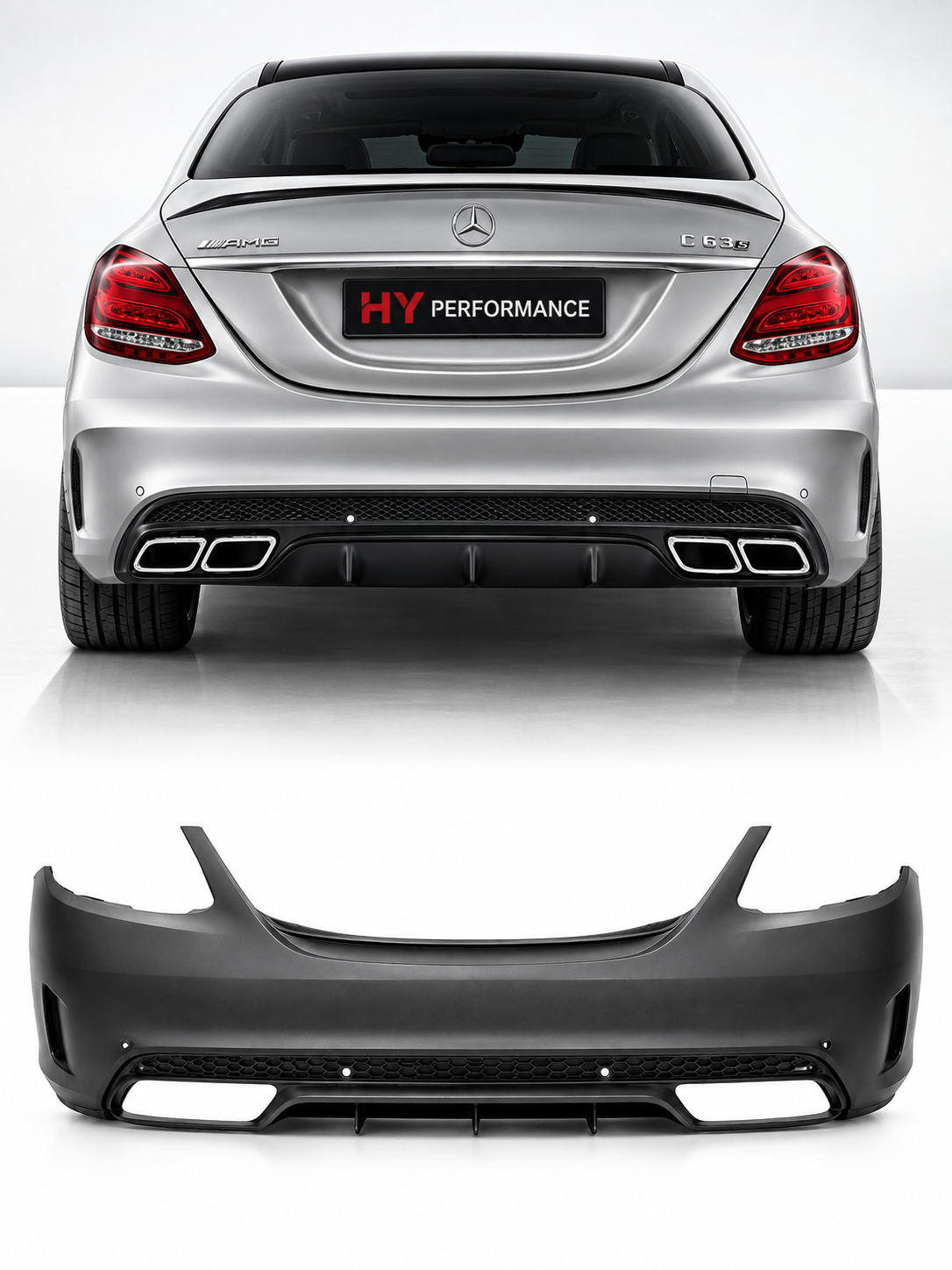 Mercedes W205 Sedan 2014-2018 C63 AMG Style komple arka tampon petek ızgara ve difüzör ürün görseli 1