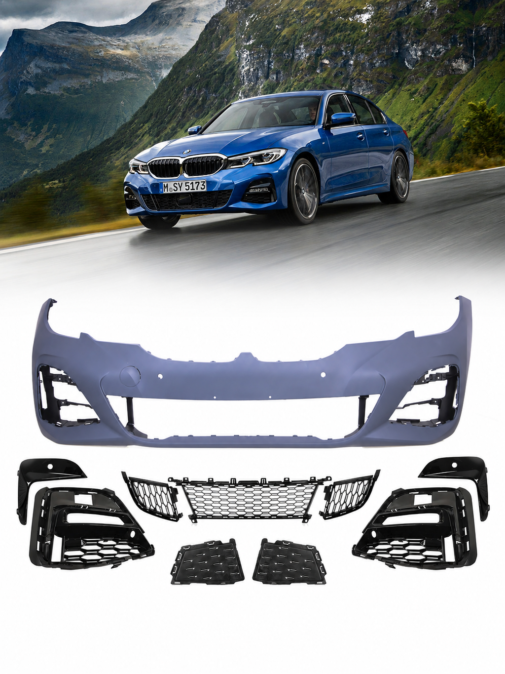 BMW 3 Serisi G20 2019-2021 M Sport Sisli Tip PDC Uyumlu Ön Tampon Seti