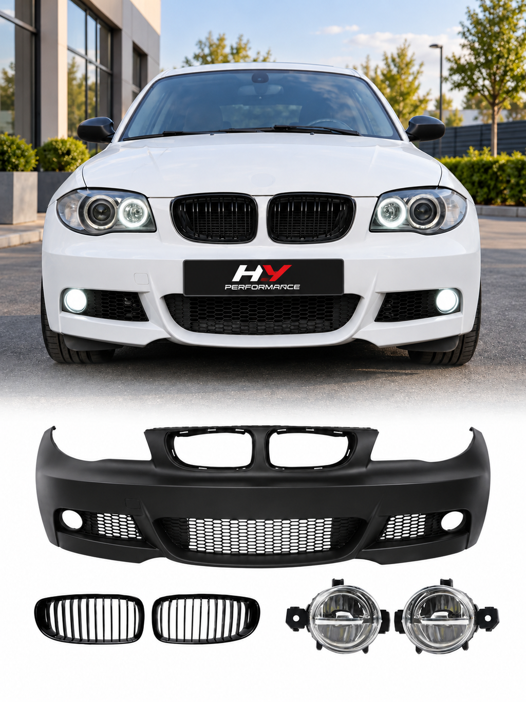 BMW 1 Serisi E81 E82 E87 E88 M Sport ön tampon siyah panjur ve sis farı seti