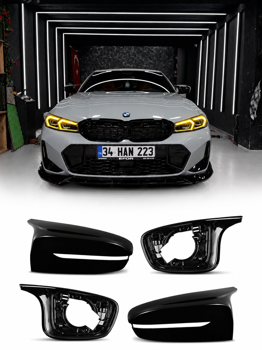 BMW 3 Serisi G20 G22 G23 G26 G30 i4 Uyumlu Parlak Siyah Ayna Kapağı Seti 4 Parça