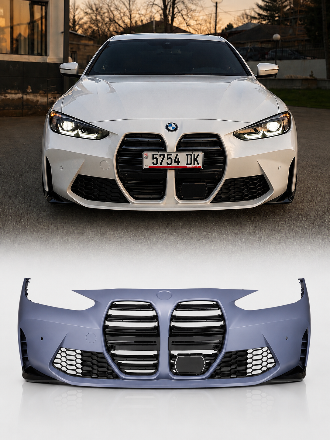 BMW G22 G23 M4 G82 Style ön tampon panjur seti, beyaz araç uygulaması ve ürün