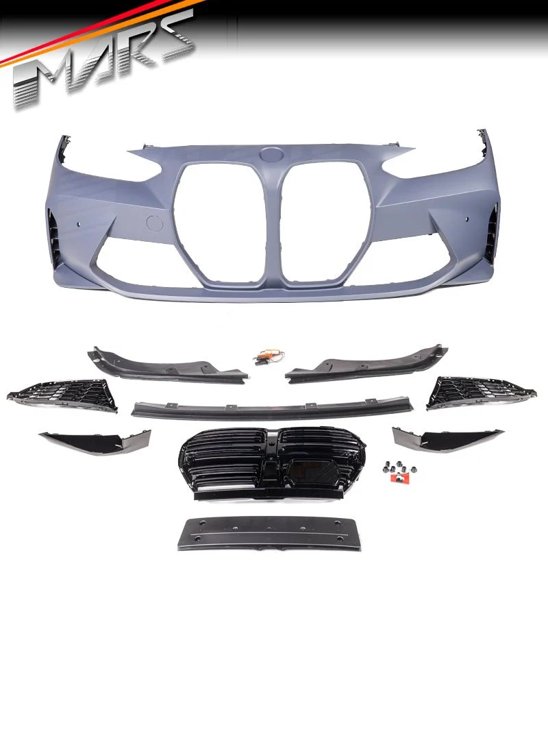 BMW G22 G23 M4 G82 Style ön tampon, panjur ve bağlantı parçalarının toplu görünümü