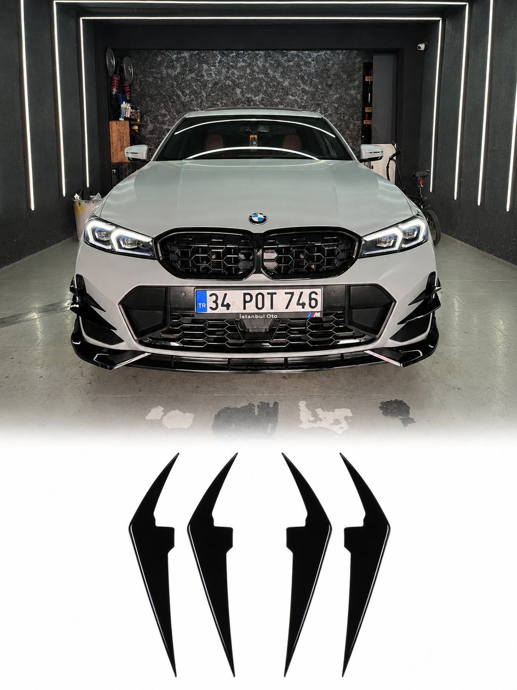 BMW 3 Serisi G20 LCI 2022+ Parlak Siyah Ön Tampon Bıçakları