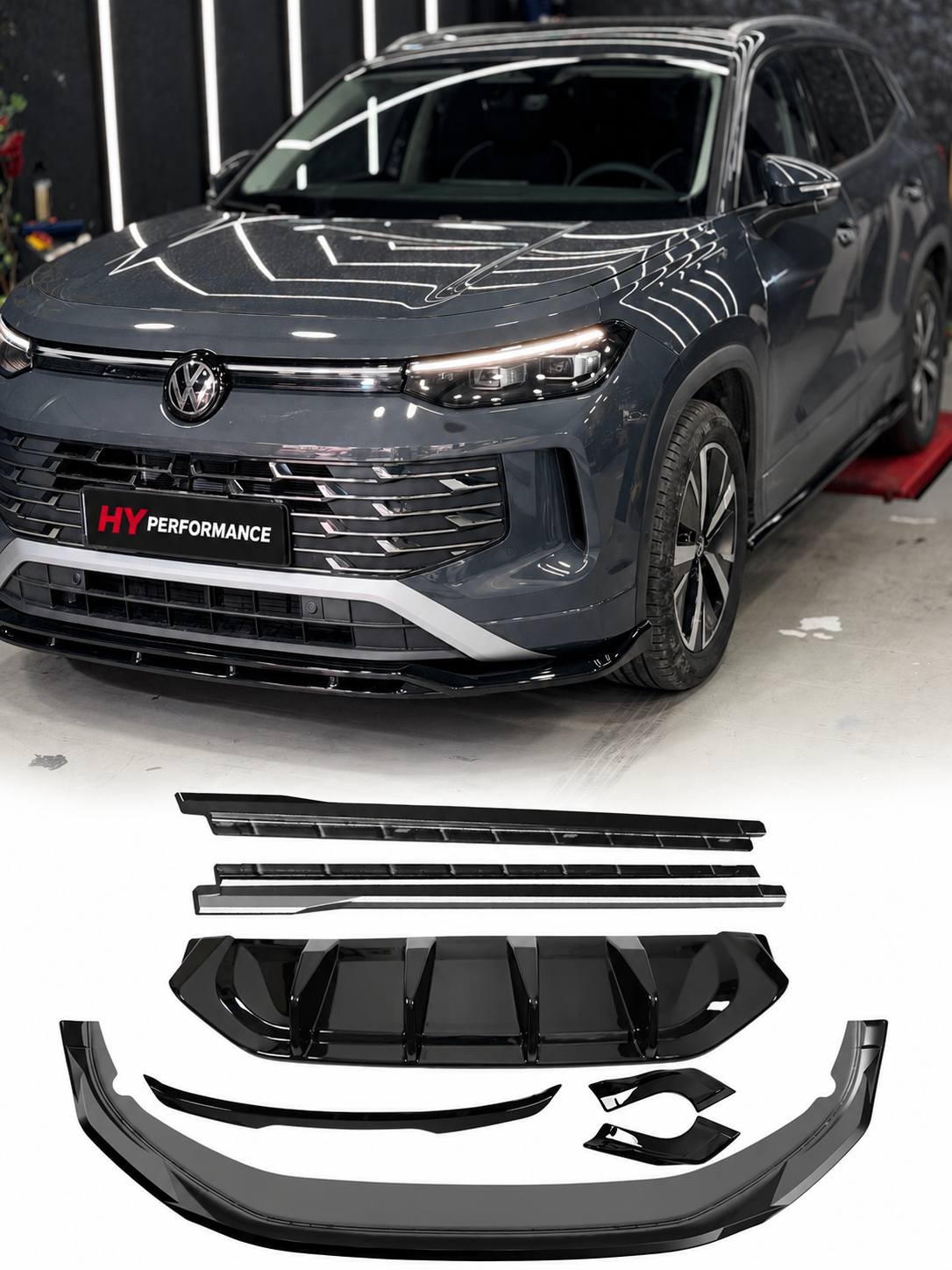 Volkswagen Tayron 2025 ve sonrası komple parlak siyah Body Kit seti - HY TUNING görsel 1