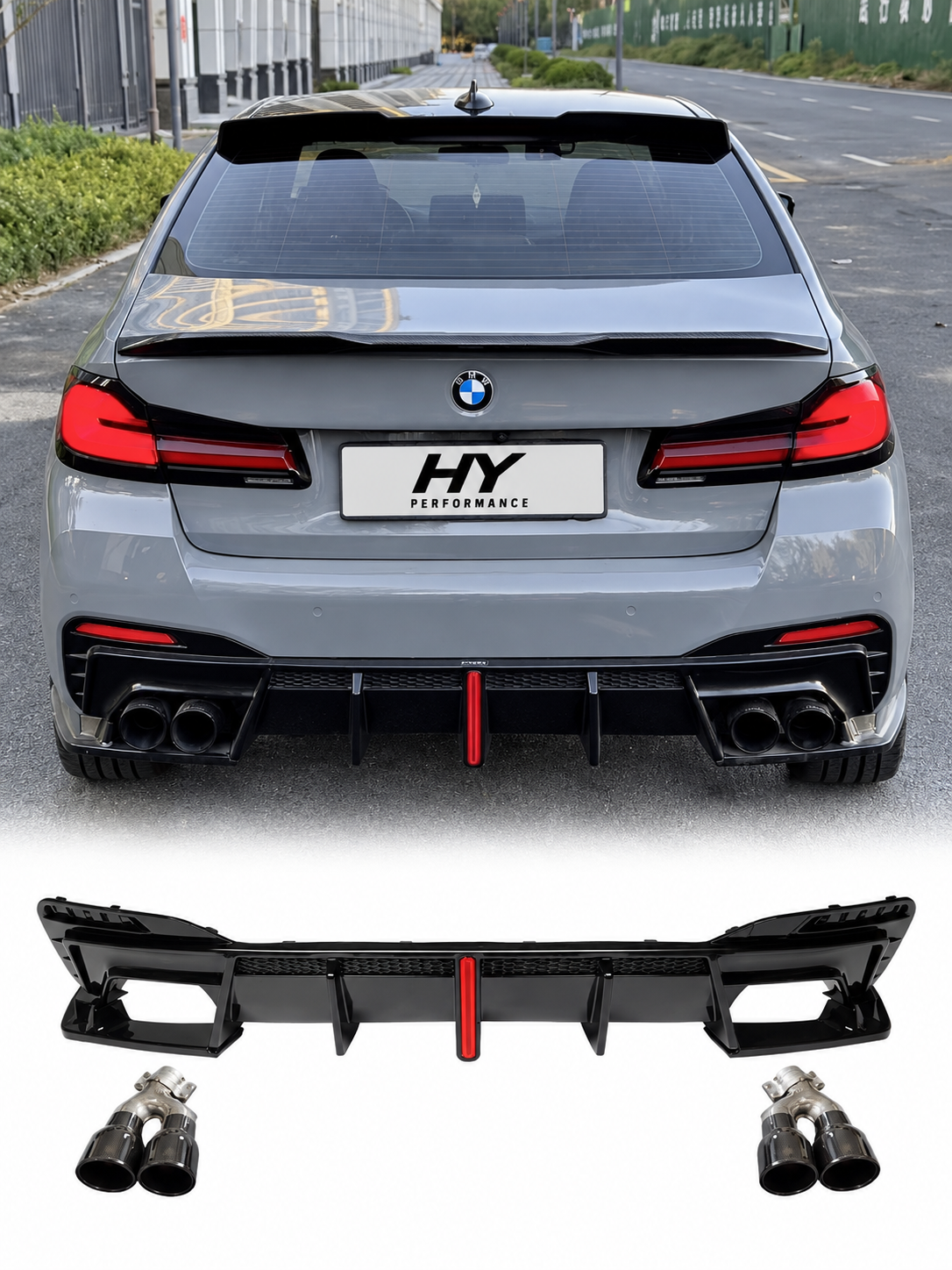 BMW 5 Serisi G30 2017-2023 VTEN F1 LED çakar animasyonlu arka difüzör