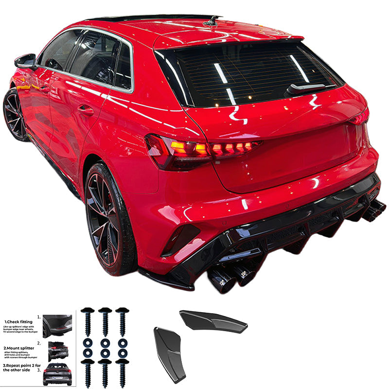 Rear Side Splitters Uyumlu AUDI A3 S-Line / S3 8Y Makyajlı Kasa Sportback 2025+