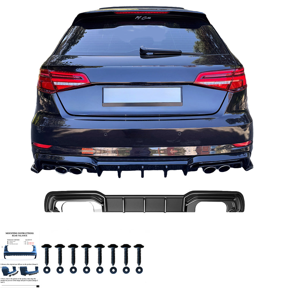 Arka Difüzör Uyumlu AUDI S3 Sportback 8V Makyajlı Kasa 2016-2020