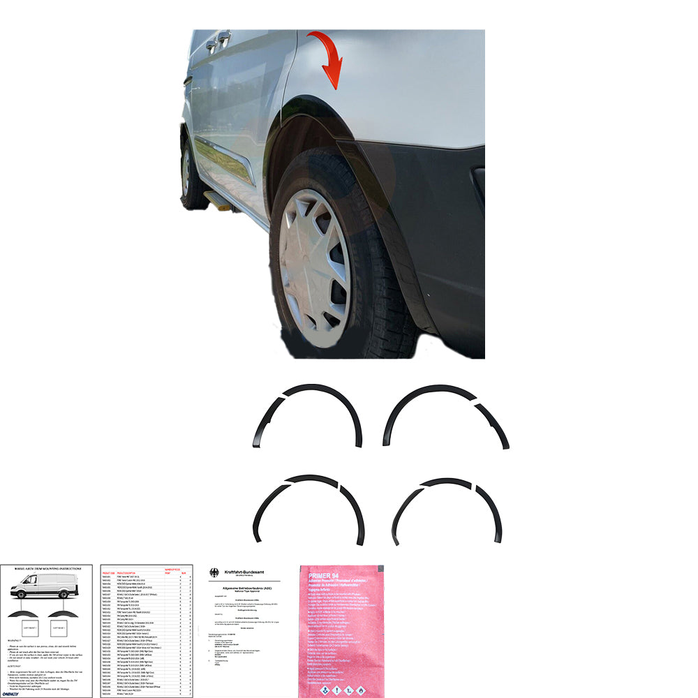 Wheel Arch Trims Uyumlu FORD Transit Custom MK1 2012-2018 (Gloss Siyah) ABE TÜV Belgeli