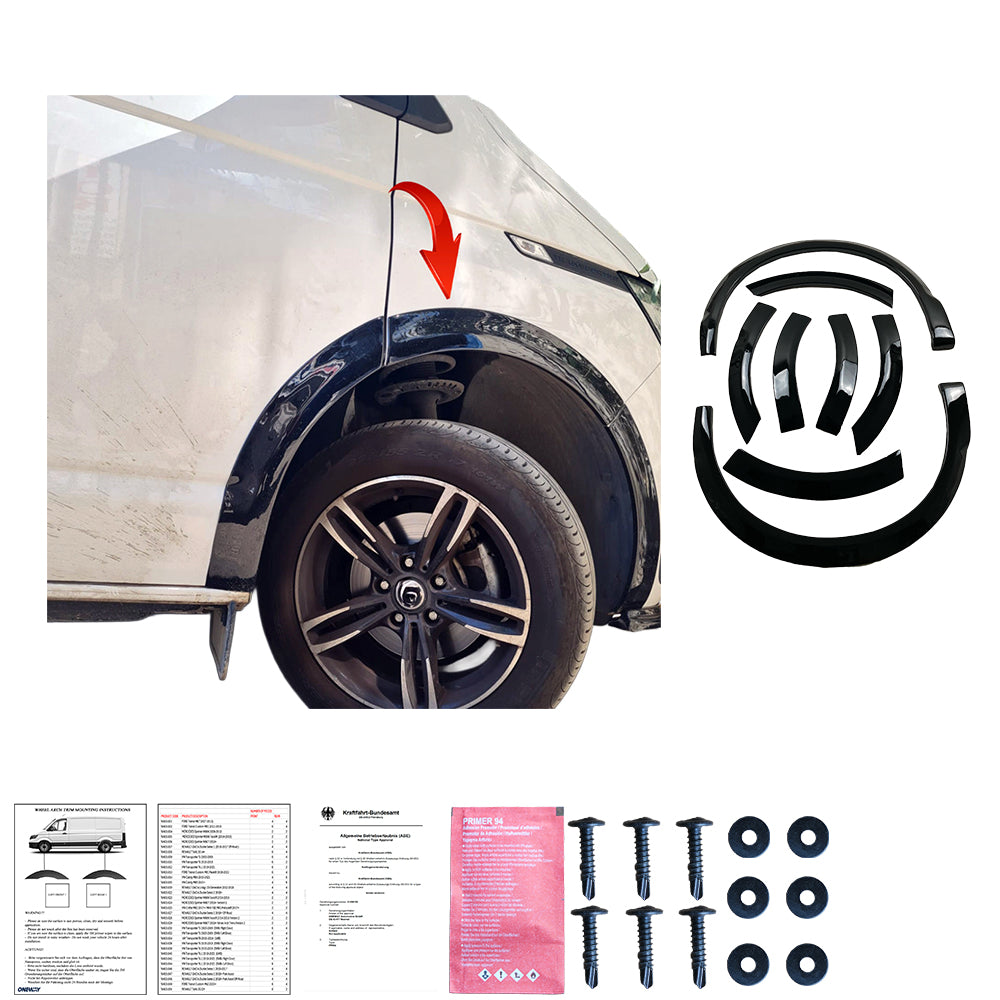Wheel Arch Trims Uyumlu VW VOLKSWAGEN Transporter T6.1 2019-2021 (Gloss Siyah) ABE TÜV Belgeli