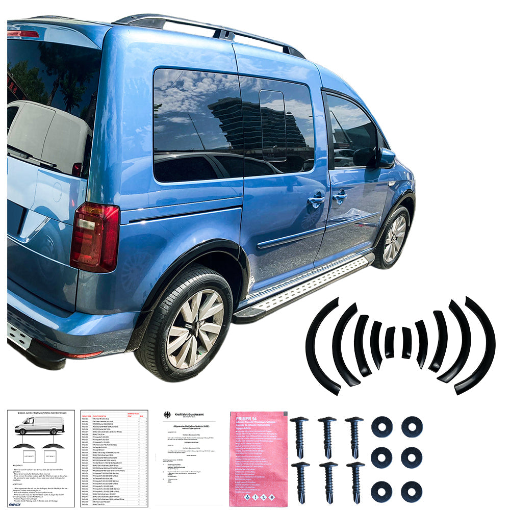 Wheel Arch Trims Uyumlu VW VOLKSWAGEN Caddy MK4 2015-2021 (Gloss Siyah) ABE TÜV Belgeli