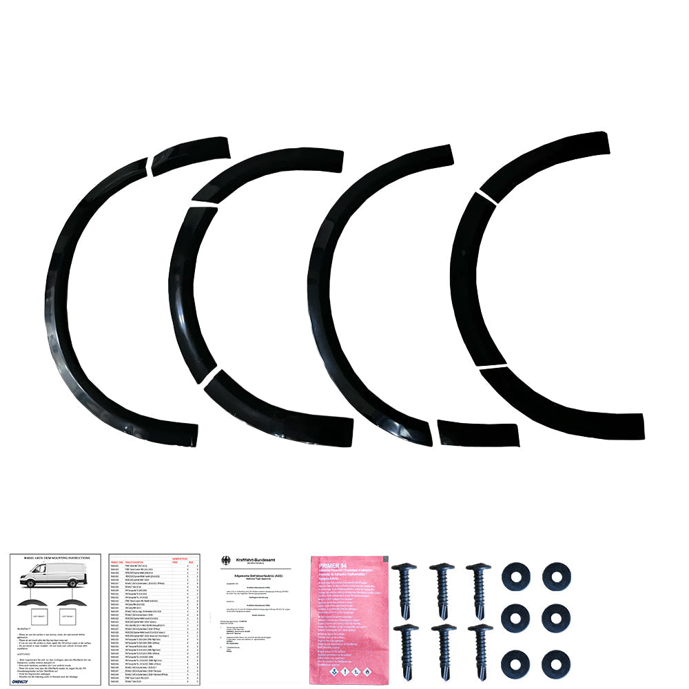 Wheel Arch Trims Uyumlu VW VOLKSWAGEN Transporter T6 2015-2019 (LWB) ABE TÜV Belgeli (Gloss Siyah)