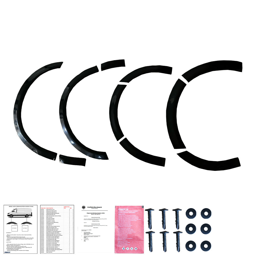 Wheel Arch Trims Uyumlu VW VOLKSWAGEN Transporter T6.1 2019-2021 (LWB) ABE TÜV Belgeli (Gloss Siyah)