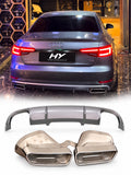 Audi A4 B9 2016-2019 standart tampon B9.5 Facelift Style kare egzoz ucu ve arka difüzör seti