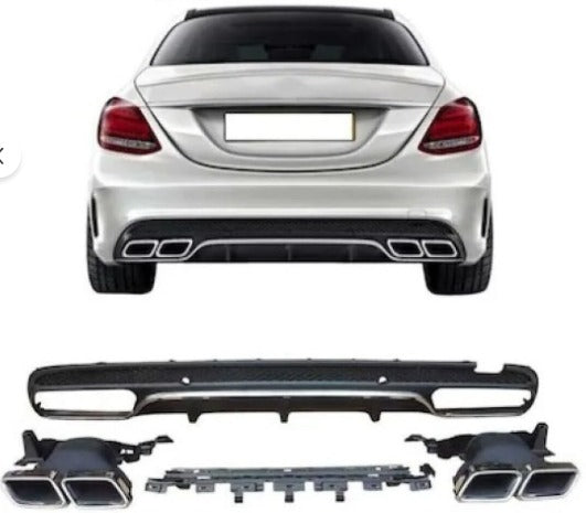 W205 AMG UYUMLU C63 DİFÜZÖR + EGZOZ UCU