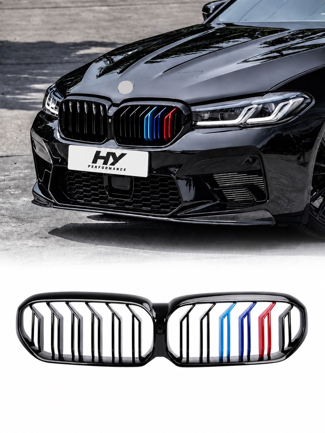 BMW 5 Serisi G30 LCI 2020+ M5 Style M renkli parlak siyah panjur