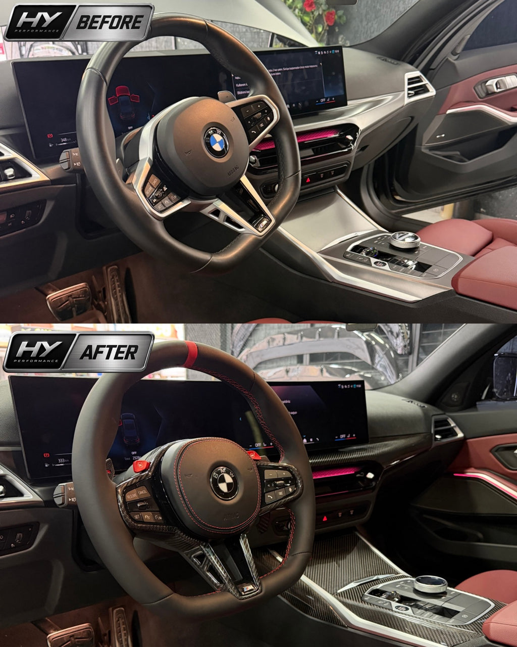 BMW G Serisi M4 CS Style direksiyon simidi önce ve sonra karşılaştırması