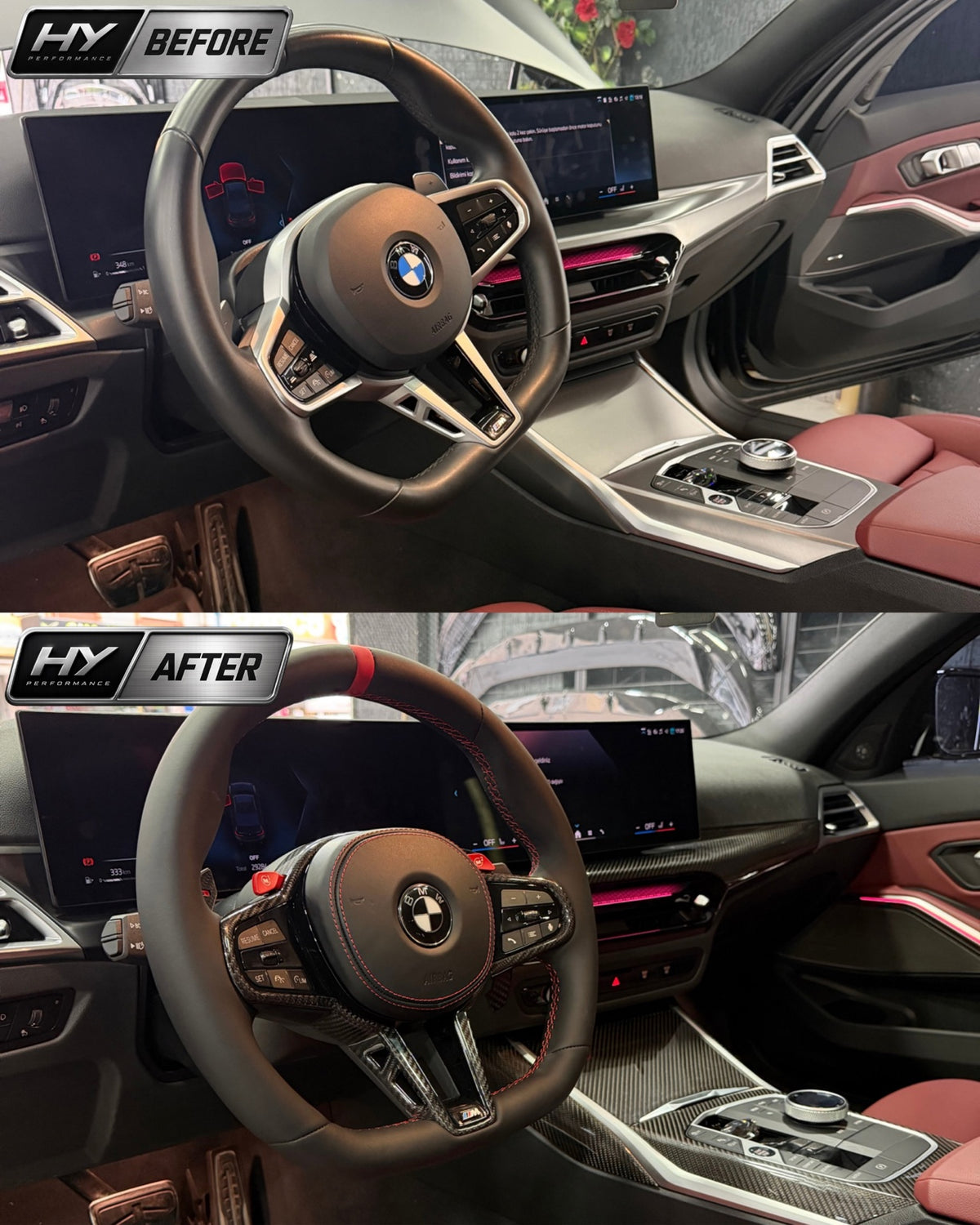 BMW G Serisi M4 CS Style direksiyon simidi önce ve sonra karşılaştırması