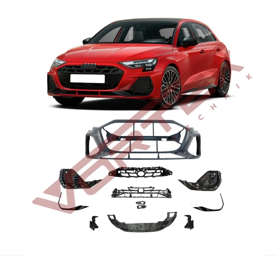 Audi A3 2024+ S-Line siyah detay panjursuz ön tampon seti